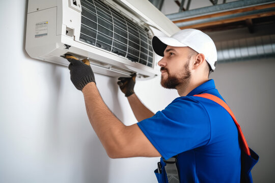 HVAC technician installing a mini split air conditioner in Carmichael