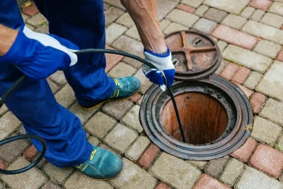 Plumber cleaning an outdoor sewer drain in Carmichael