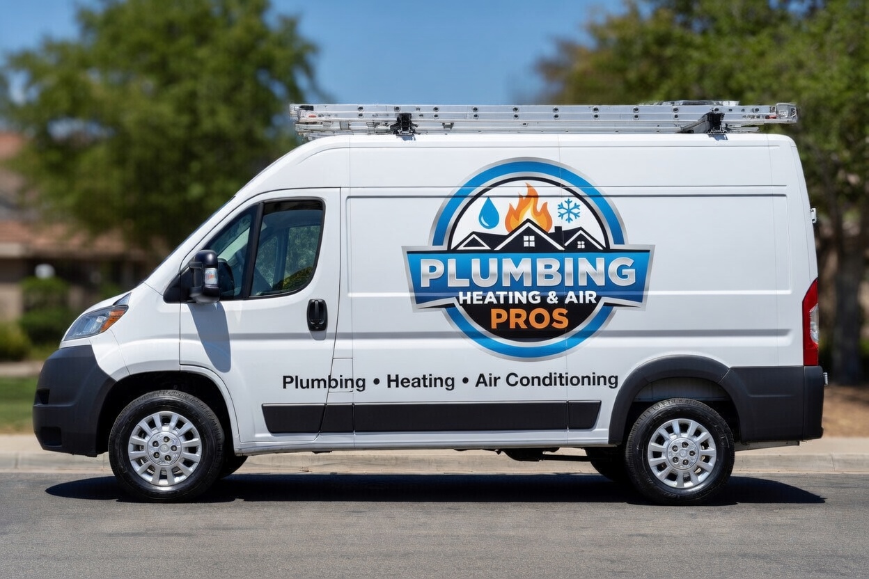 Local plumbing heating and air service van serving Carmichael